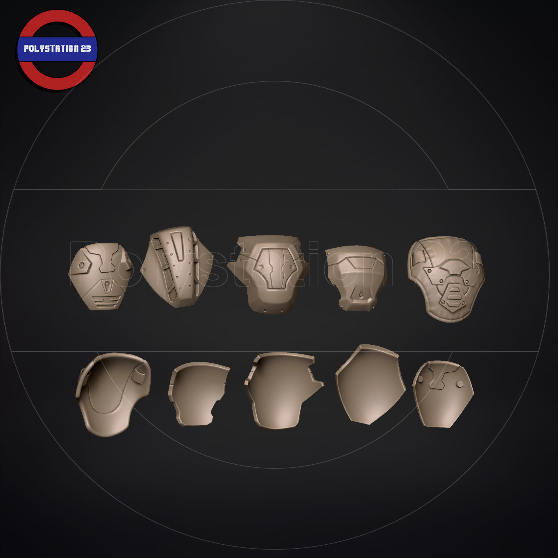 Sci fi shoulder armour kitbash v1 pack of 5 3D model_4