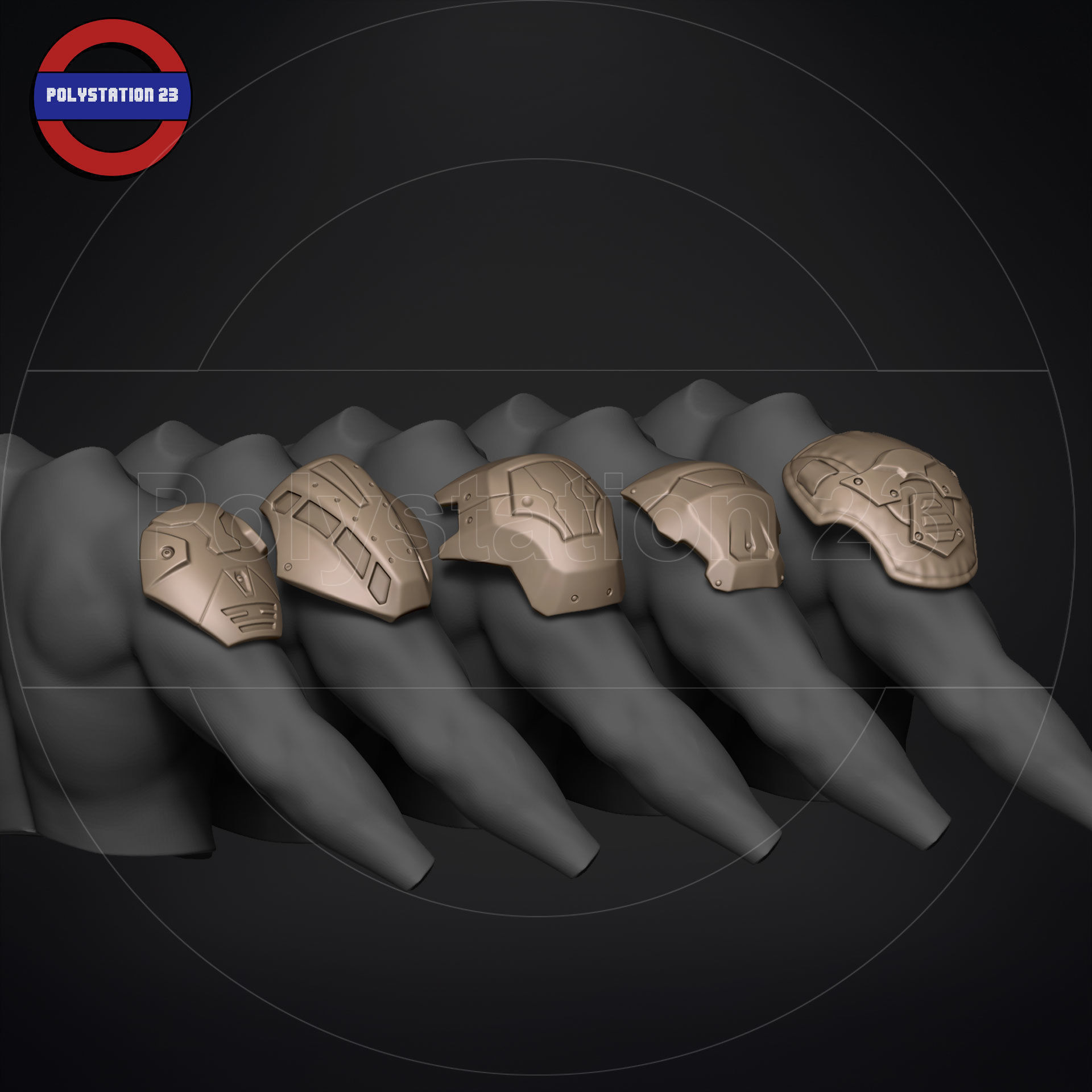 Sci fi shoulder armour kitbash v1 pack of 5 3D model_2