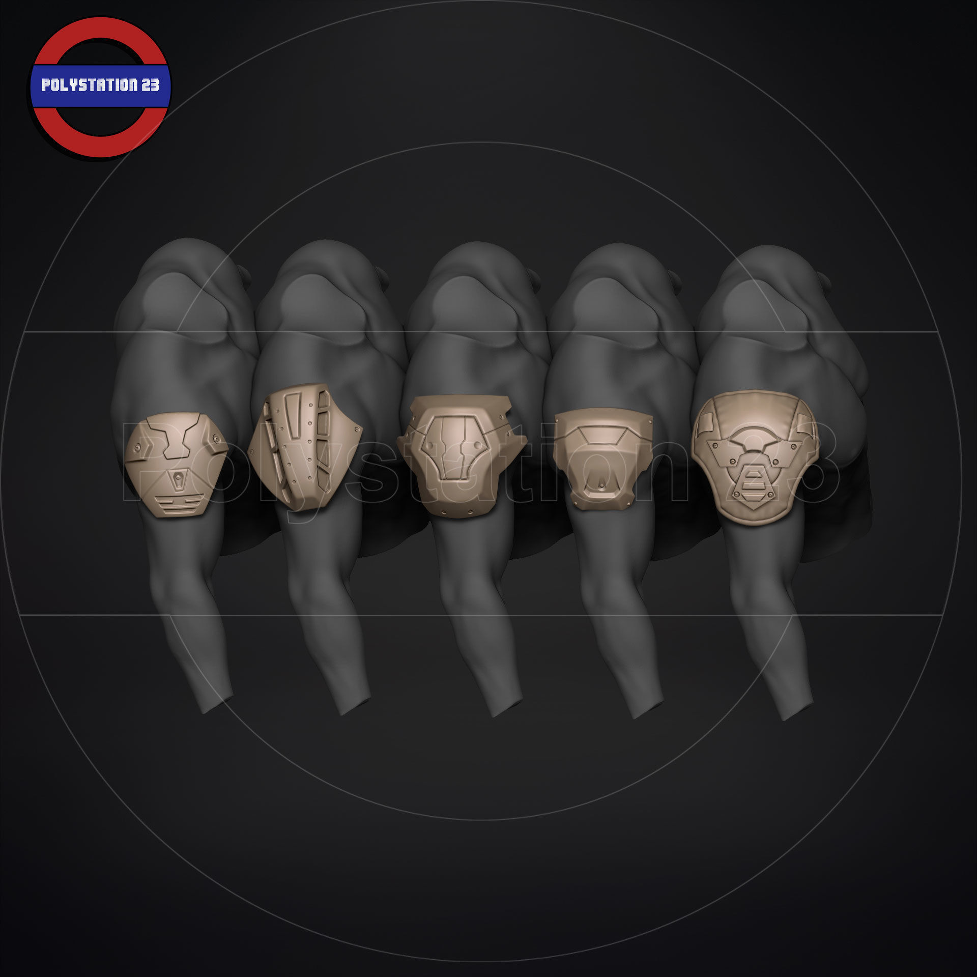 Sci fi shoulder armour kitbash v1 pack of 5 3D model_1