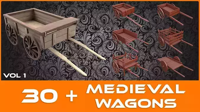 30 MedieVal Wagons Base Mesh - GameReady - Ready For Texturing