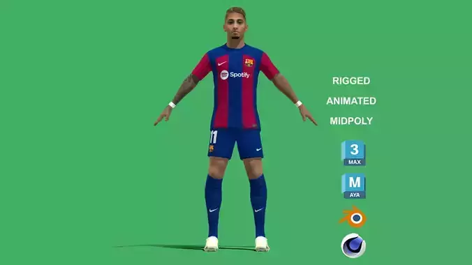 3D Rigged Raphinha Barcelona 2024 3D model
