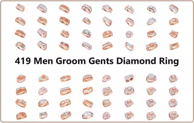 419 Men Groom Gents Diamond Ring 3dm stl obj mtl 3mf glb 3D Model Collection