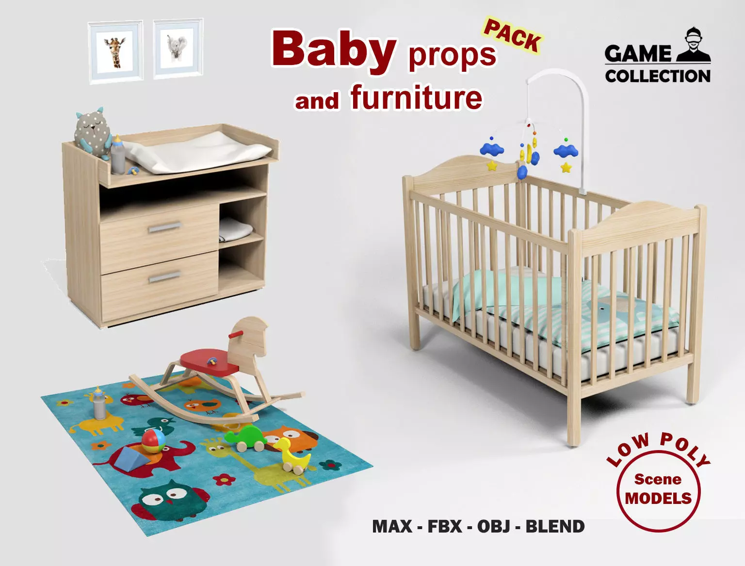 Baby props and furniture Pack Low-poly 3D model_0