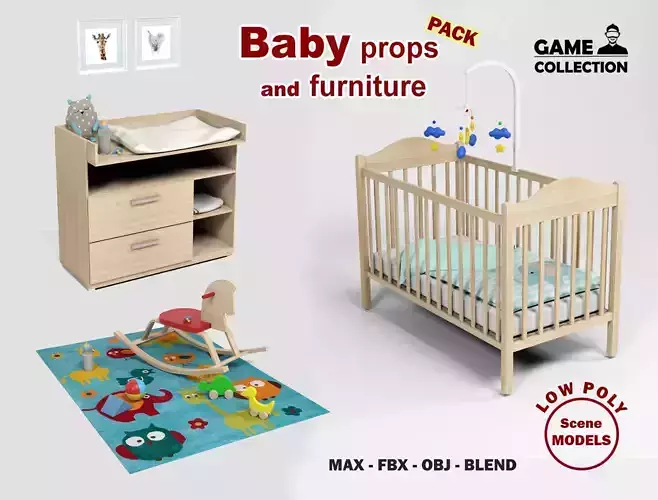 Baby props and furniture Pack Low-poly 3D model