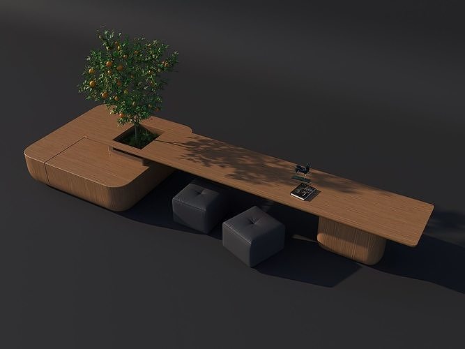 Wooden table with tree decor 3D model