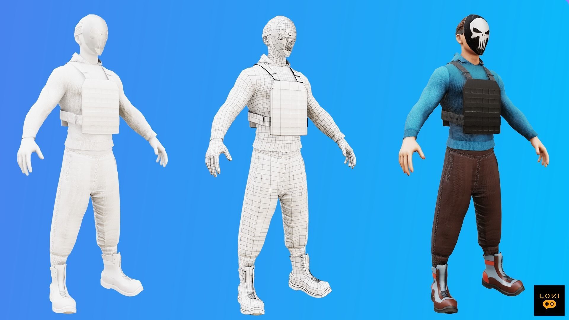 3D Male Terrorist Pack - Game-Ready for AR VR Low-poly 3D model_5