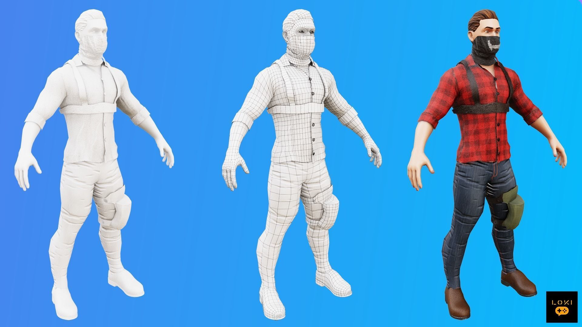 3D Male Terrorist Pack - Game-Ready for AR VR Low-poly 3D model_3