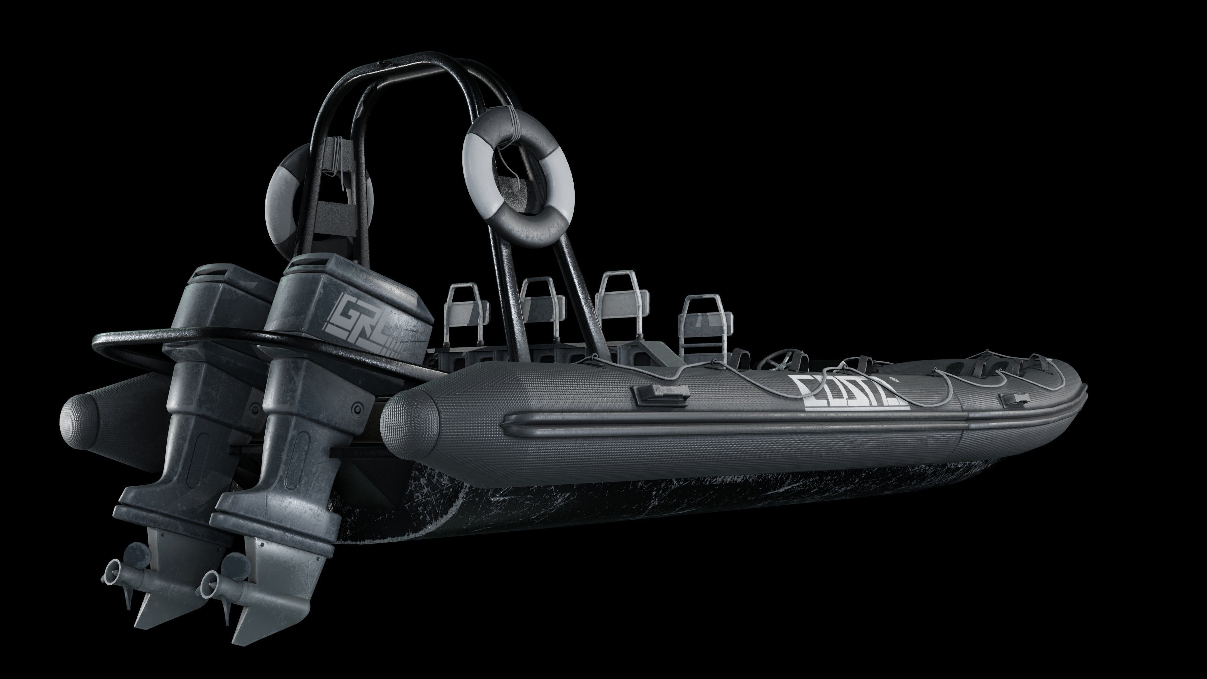 Inflatable Boat Low-poly 3D model_9