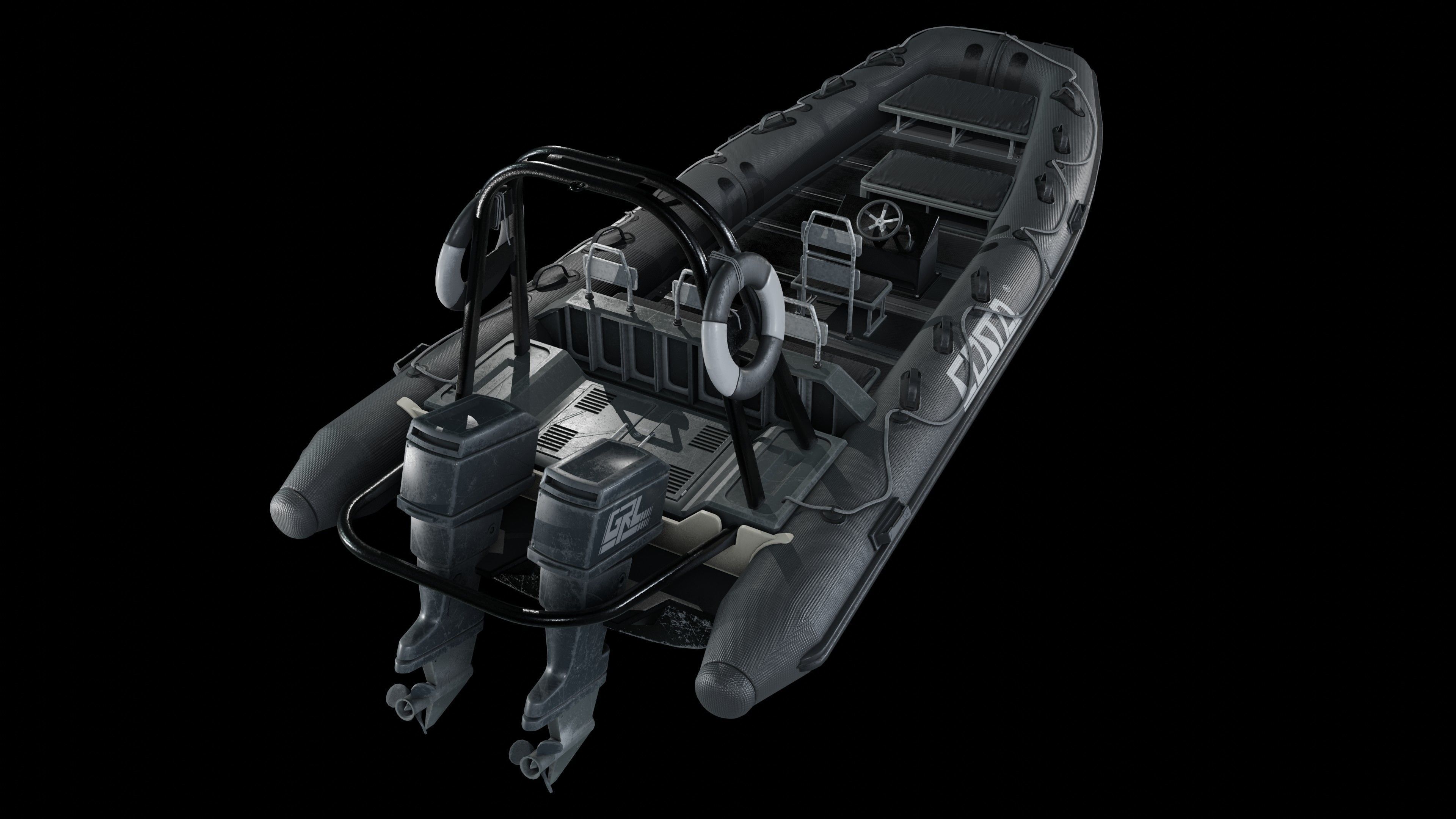 Inflatable Boat Low-poly 3D model_6