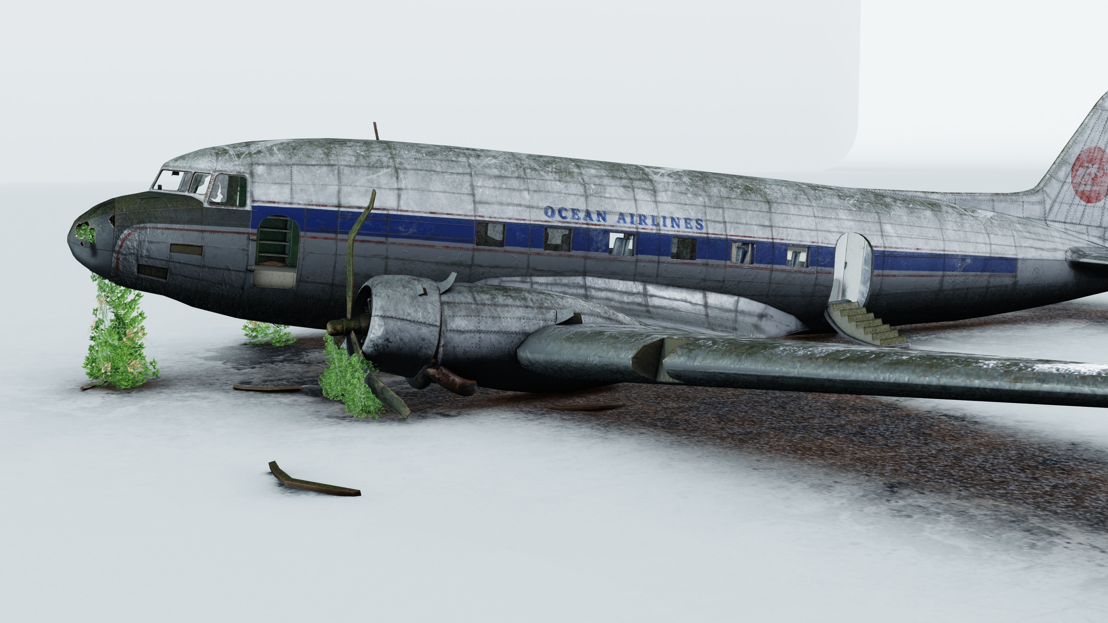 Wrecked Airplane with interior Low-poly 3D model_2