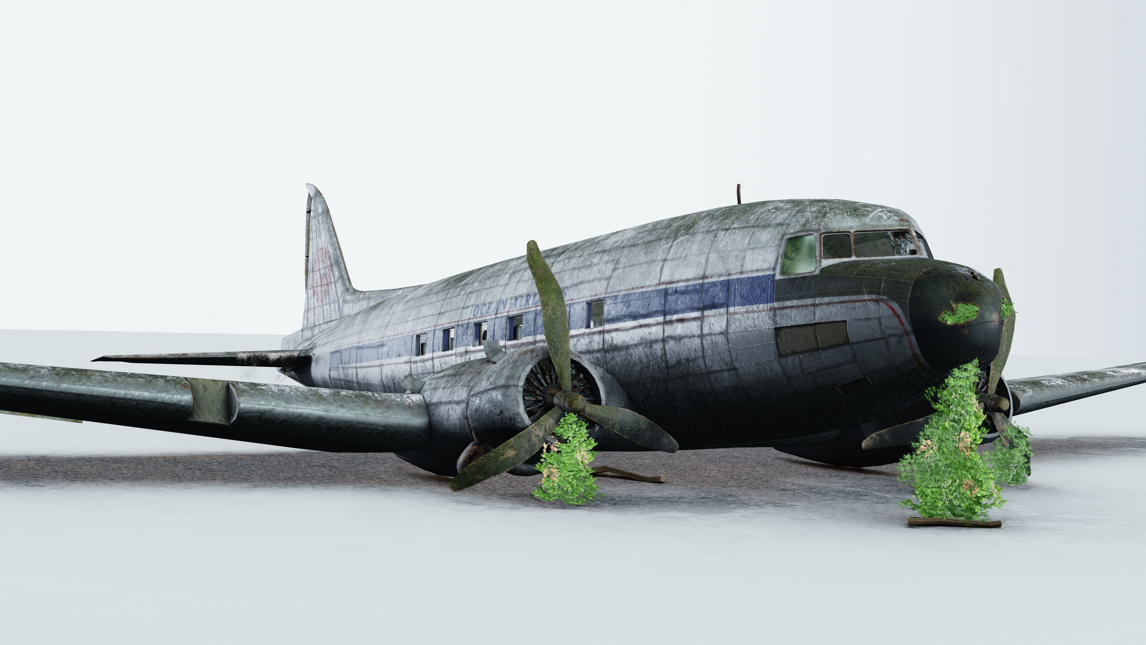 Wrecked Airplane with interior Low-poly 3D model_21