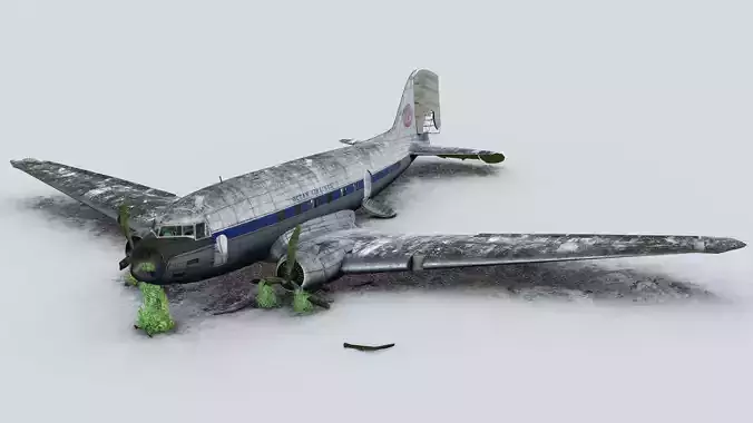 Wrecked Airplane with interior Low-poly 3D model