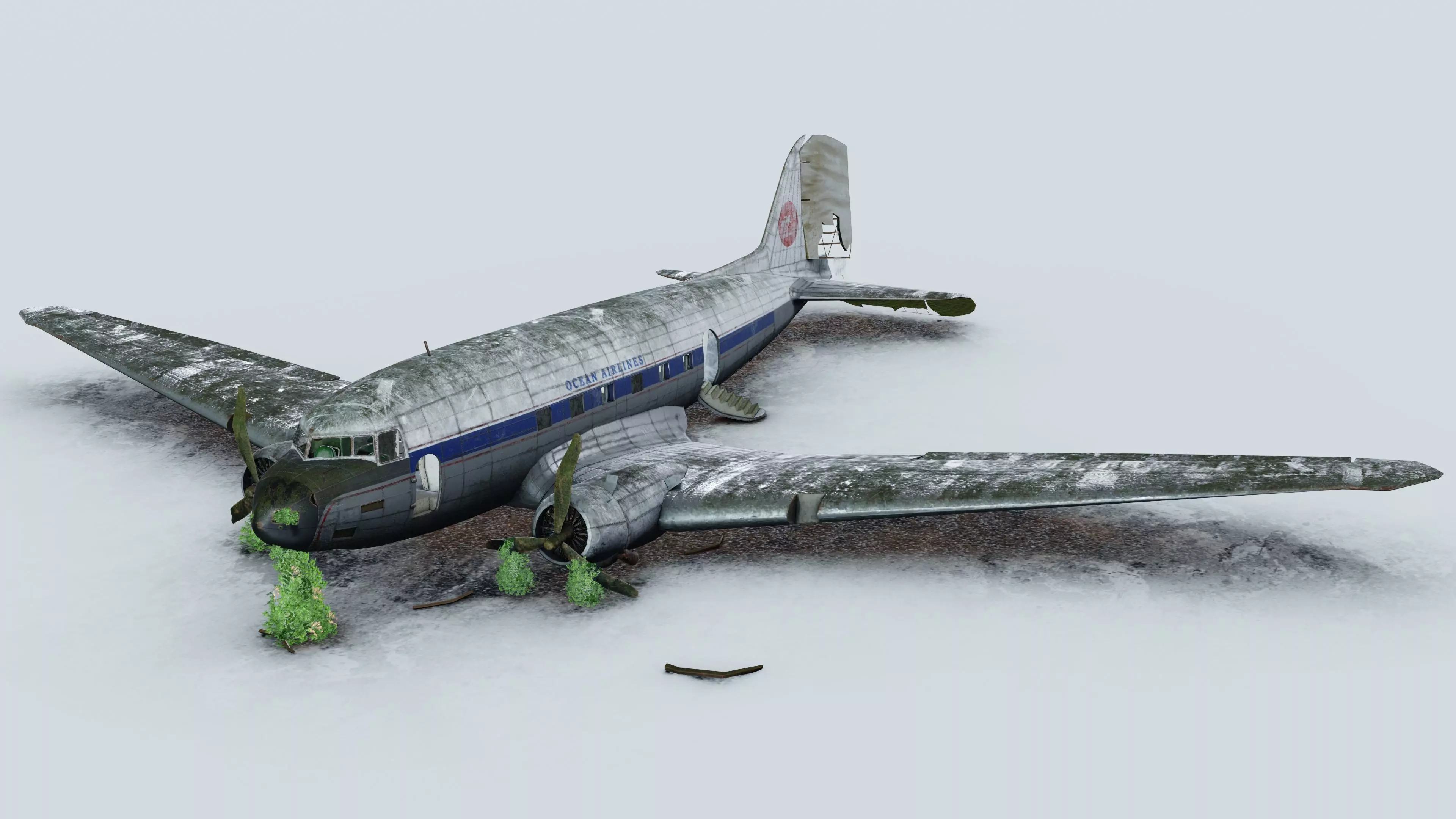 Wrecked Airplane with interior Low-poly 3D model_0