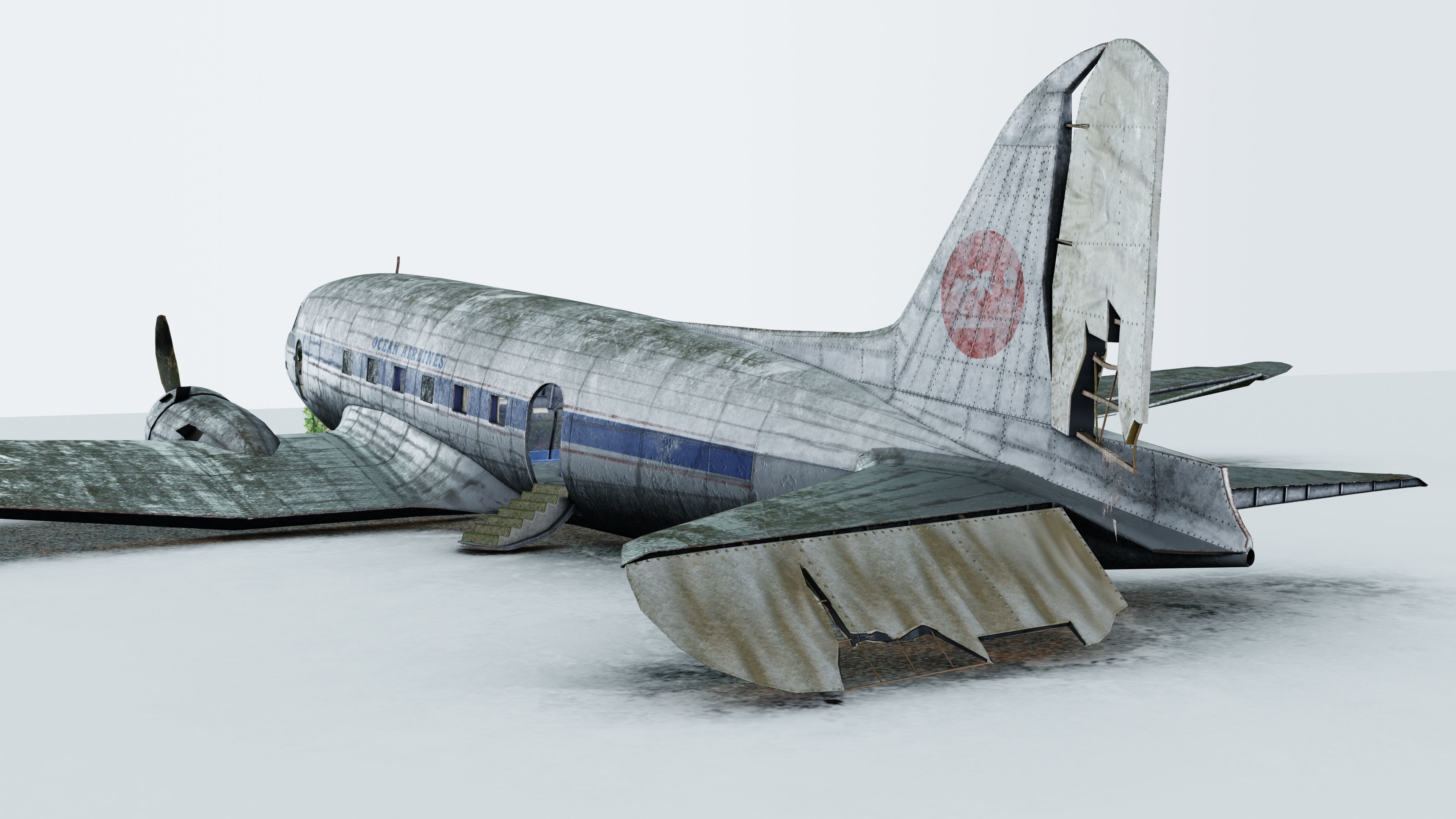 Wrecked Airplane with interior Low-poly 3D model_5