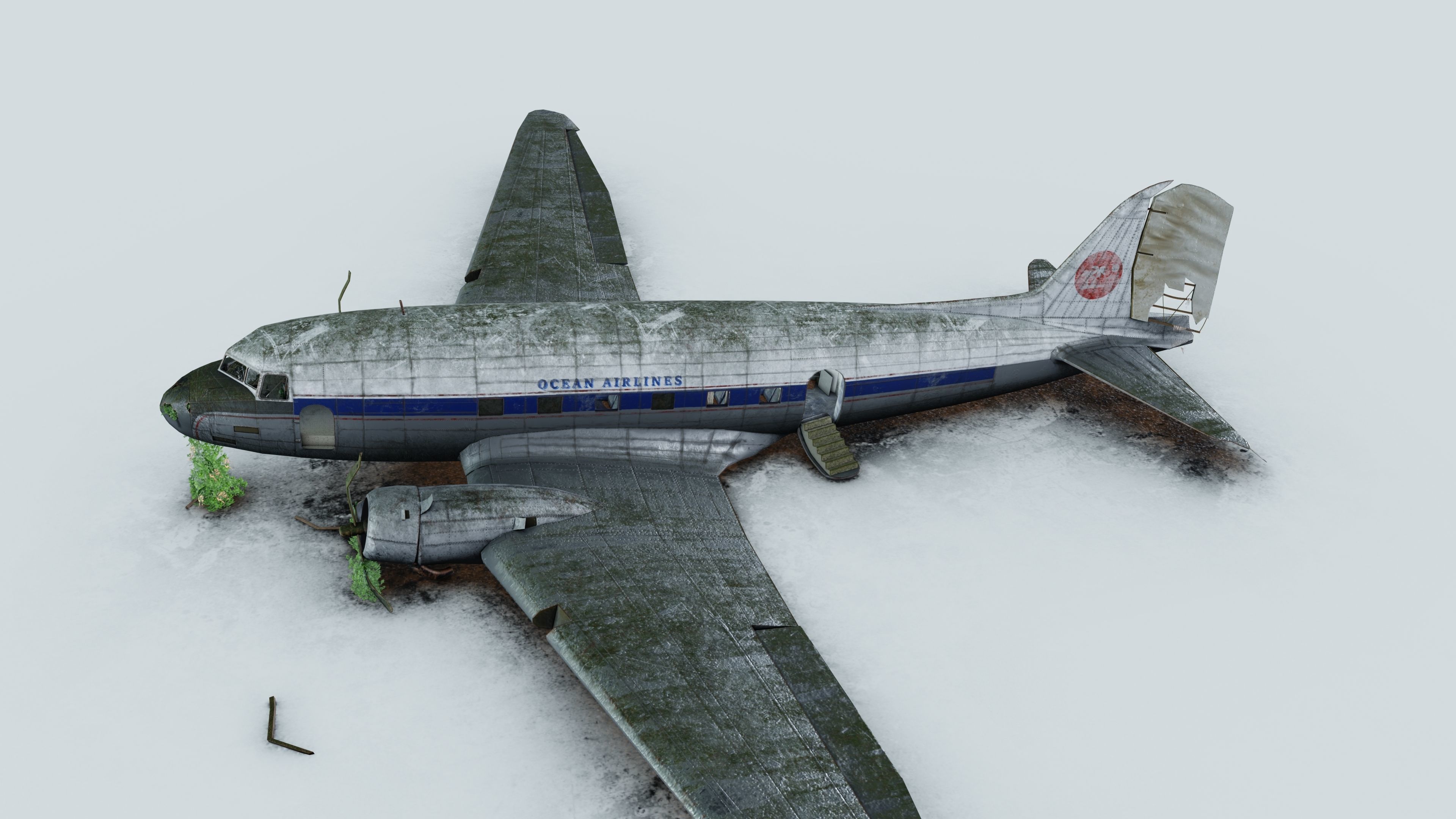 Wrecked Airplane with interior Low-poly 3D model_7