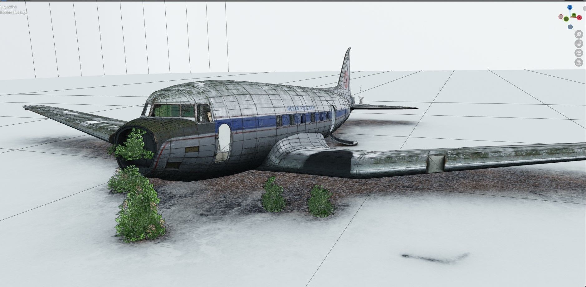 Wrecked Airplane with interior Low-poly 3D model_23