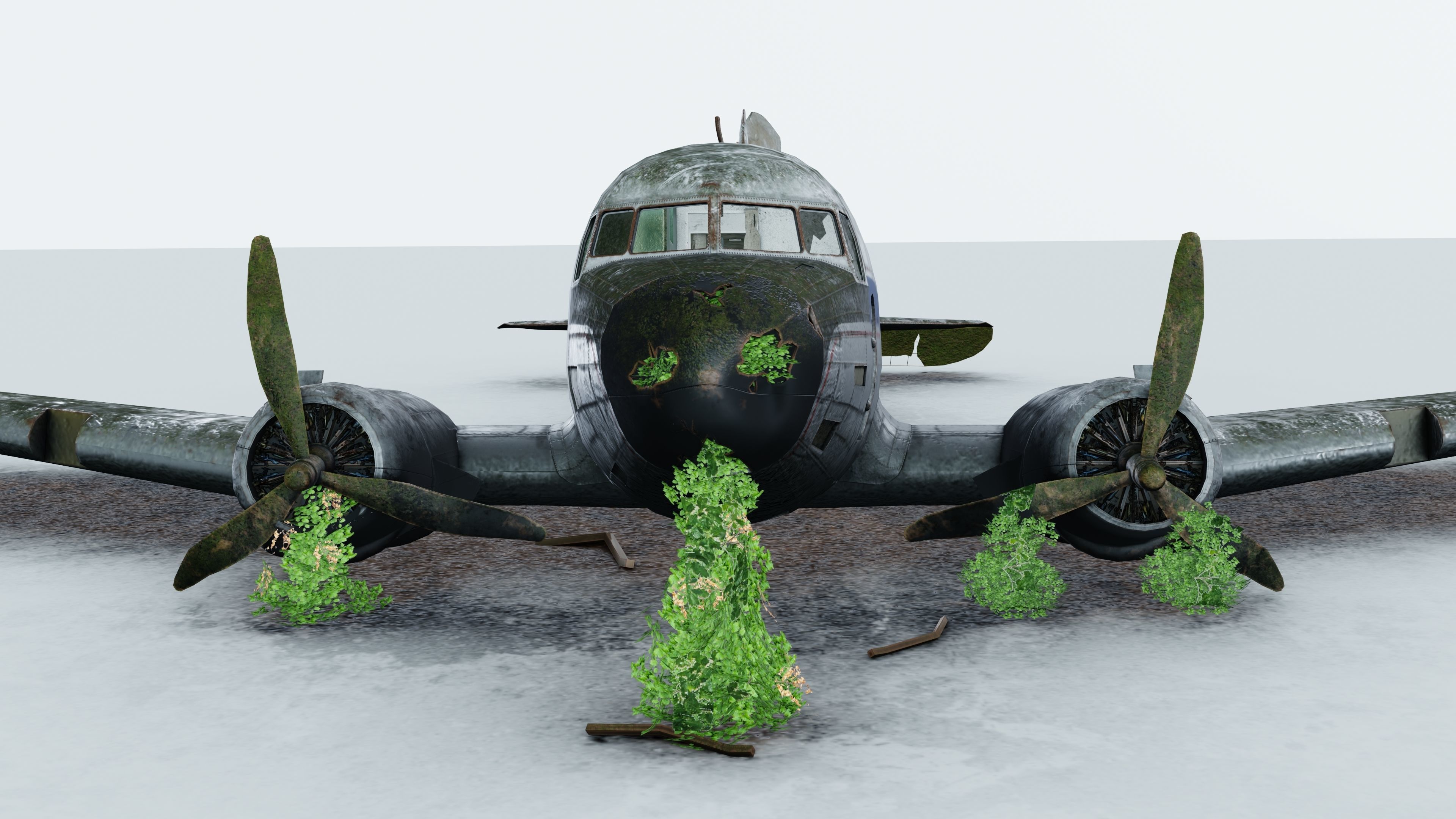 Wrecked Airplane with interior Low-poly 3D model_4