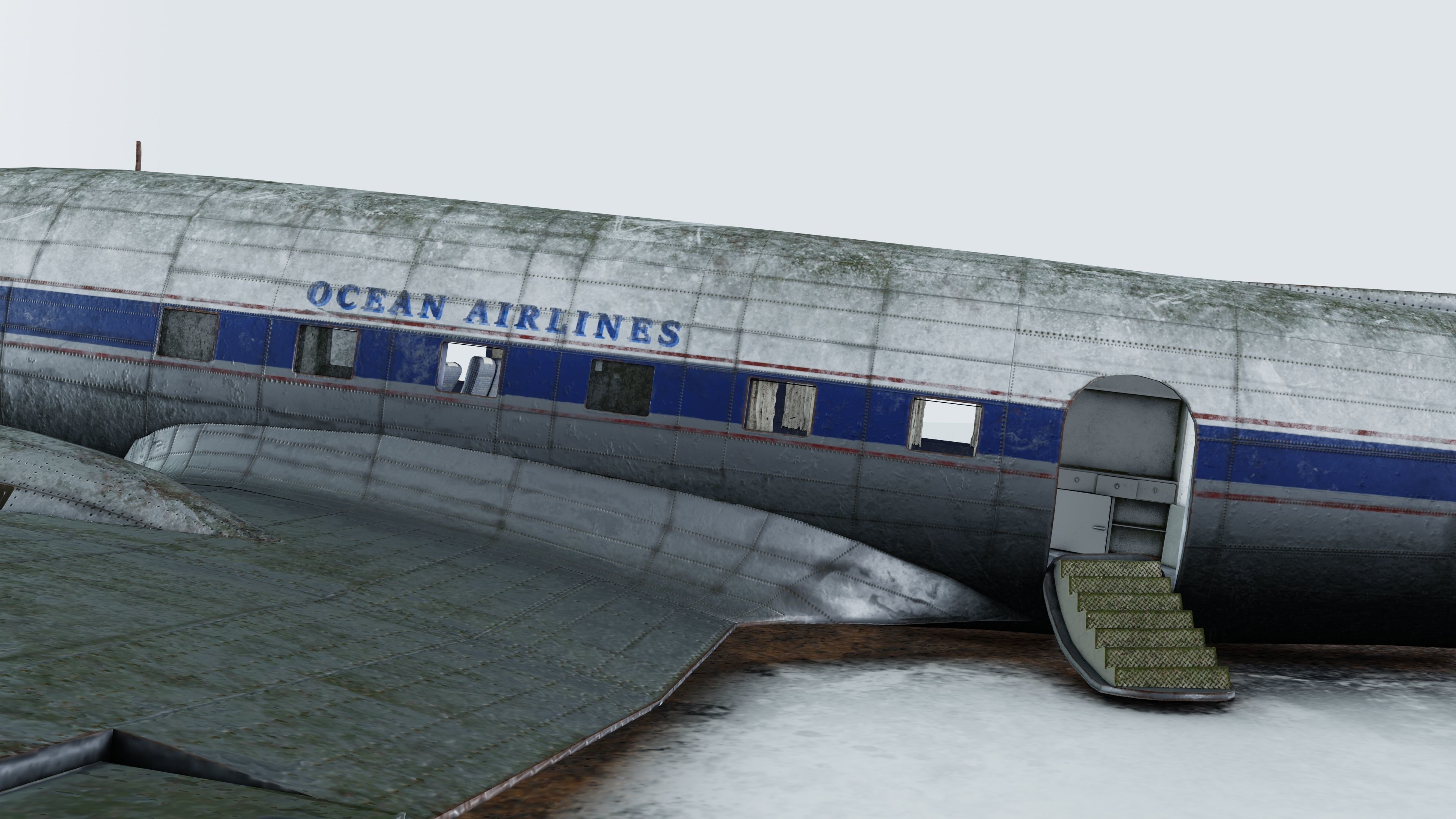 Wrecked Airplane with interior Low-poly 3D model_11