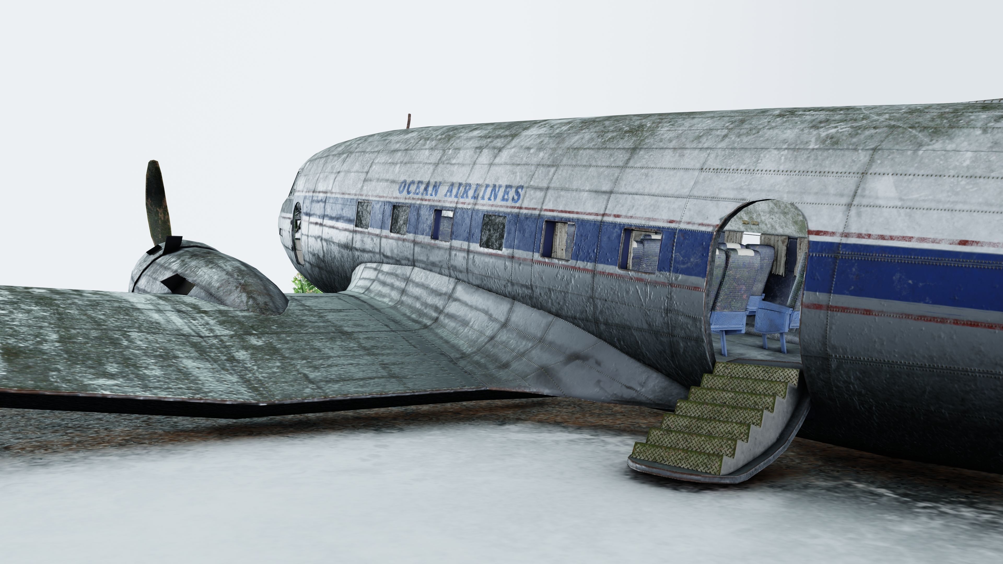 Wrecked Airplane with interior Low-poly 3D model_10