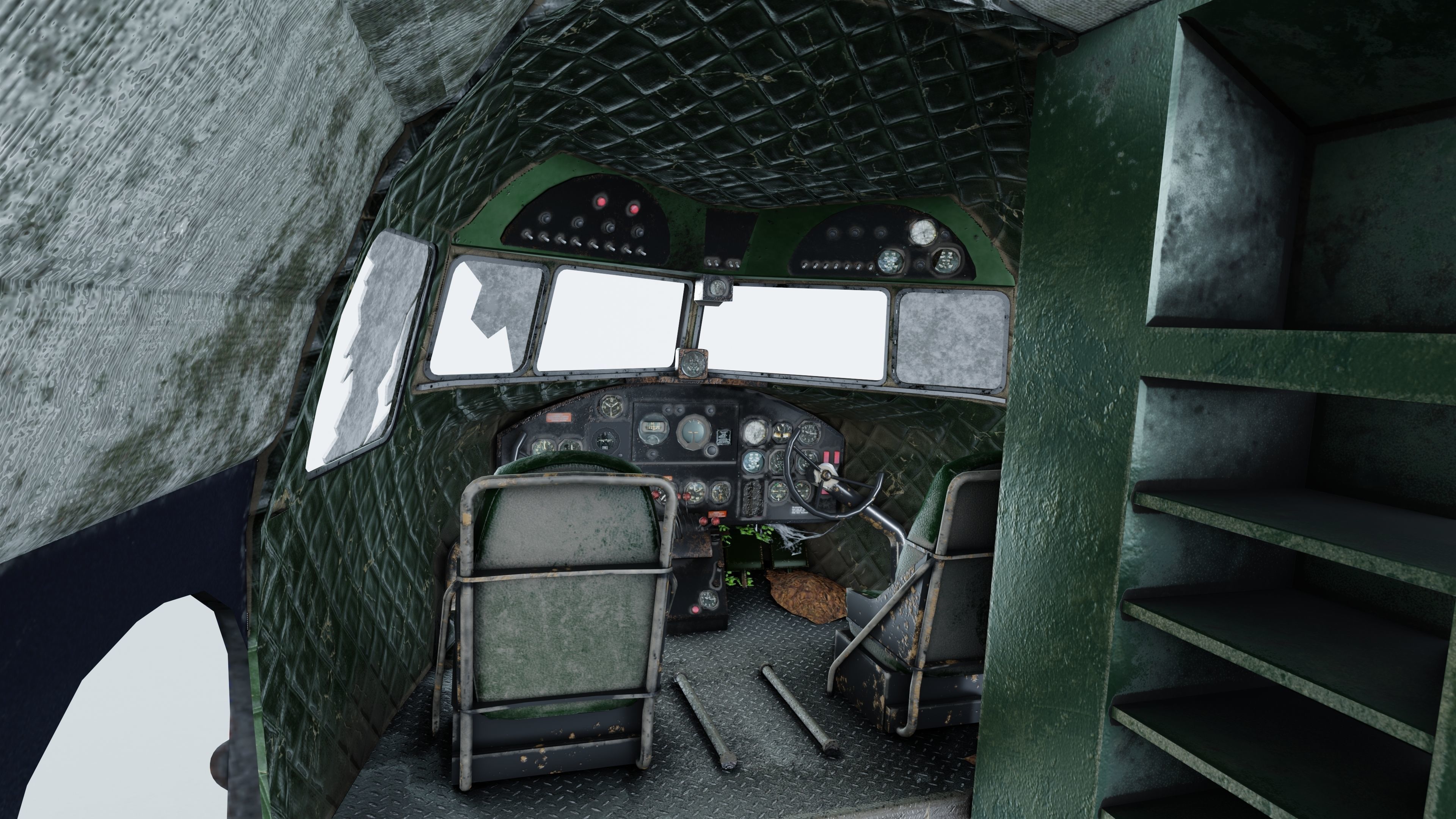 Wrecked Airplane with interior Low-poly 3D model_12