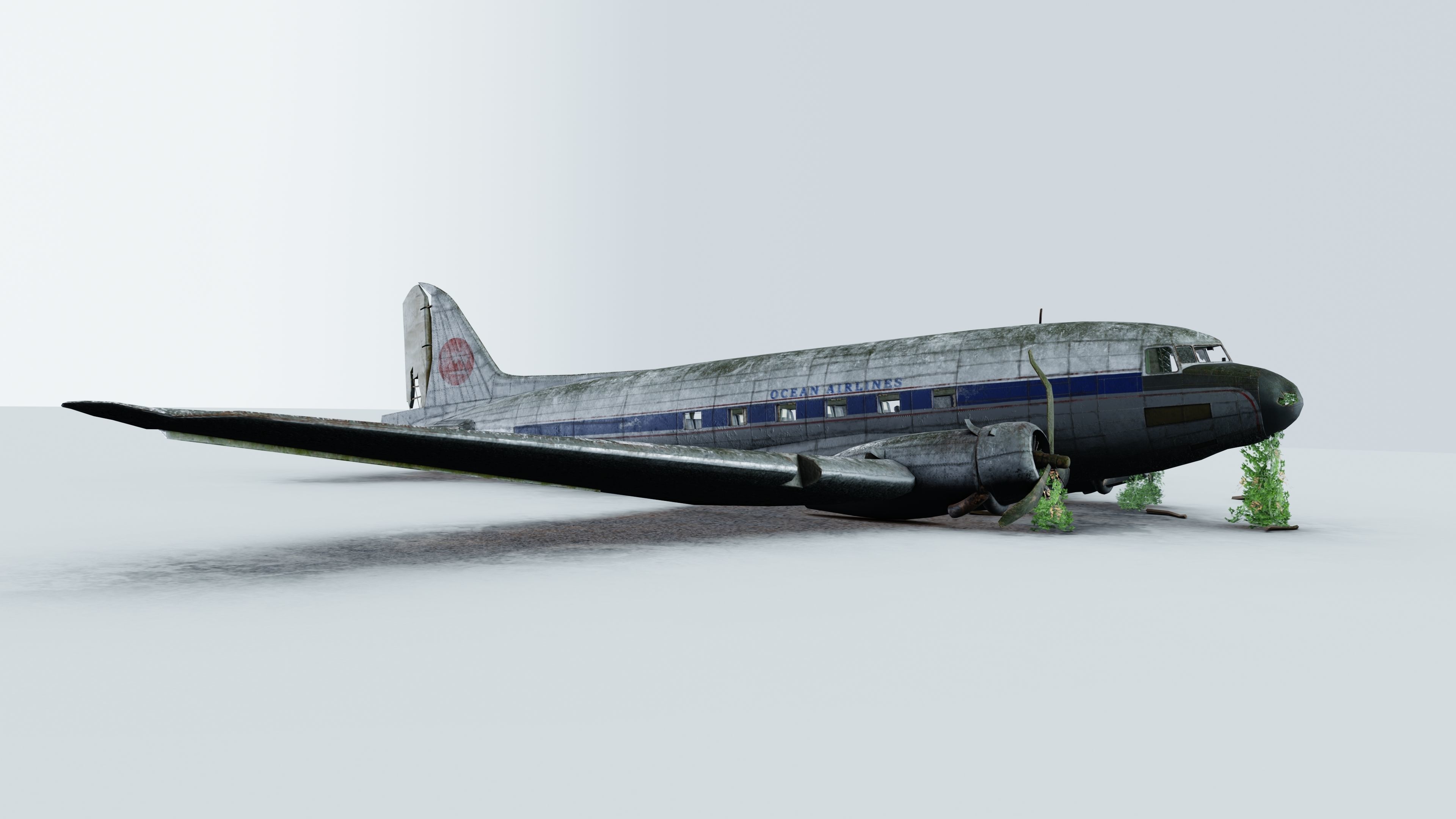 Wrecked Airplane with interior Low-poly 3D model_9