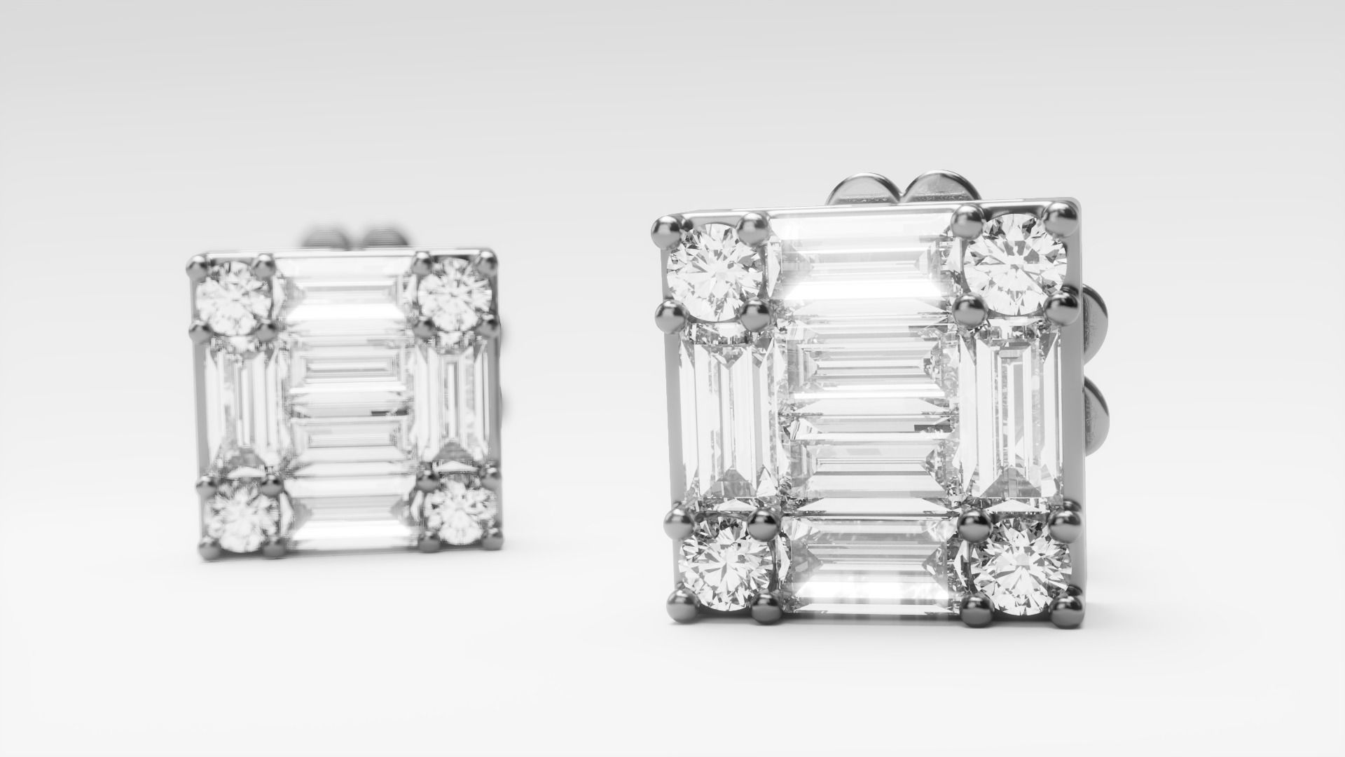 Baguette diamond stud earring 3D print model_1