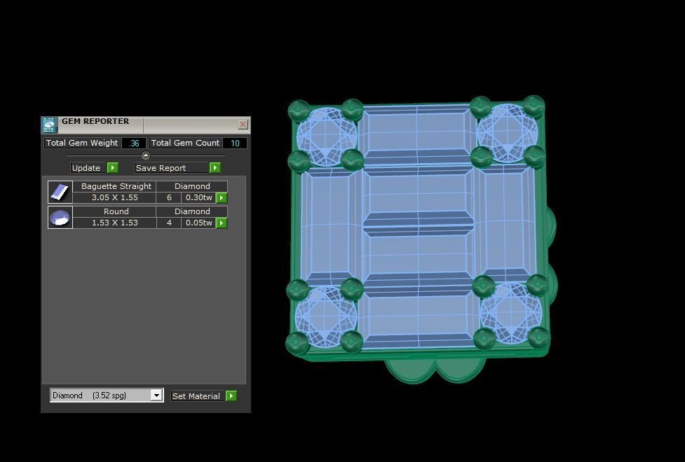 Baguette diamond stud earring 3D print model_2