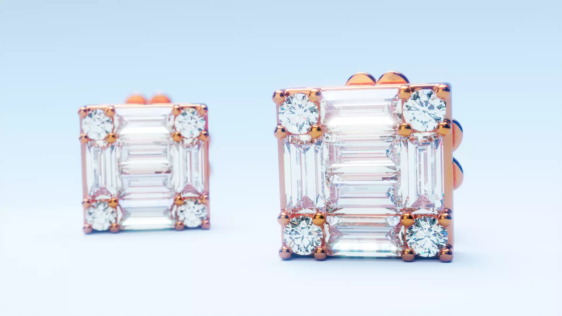 Baguette diamond stud earring 3D print model_0