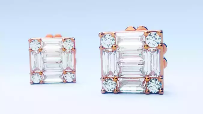 Baguette diamond stud earring 3D print model