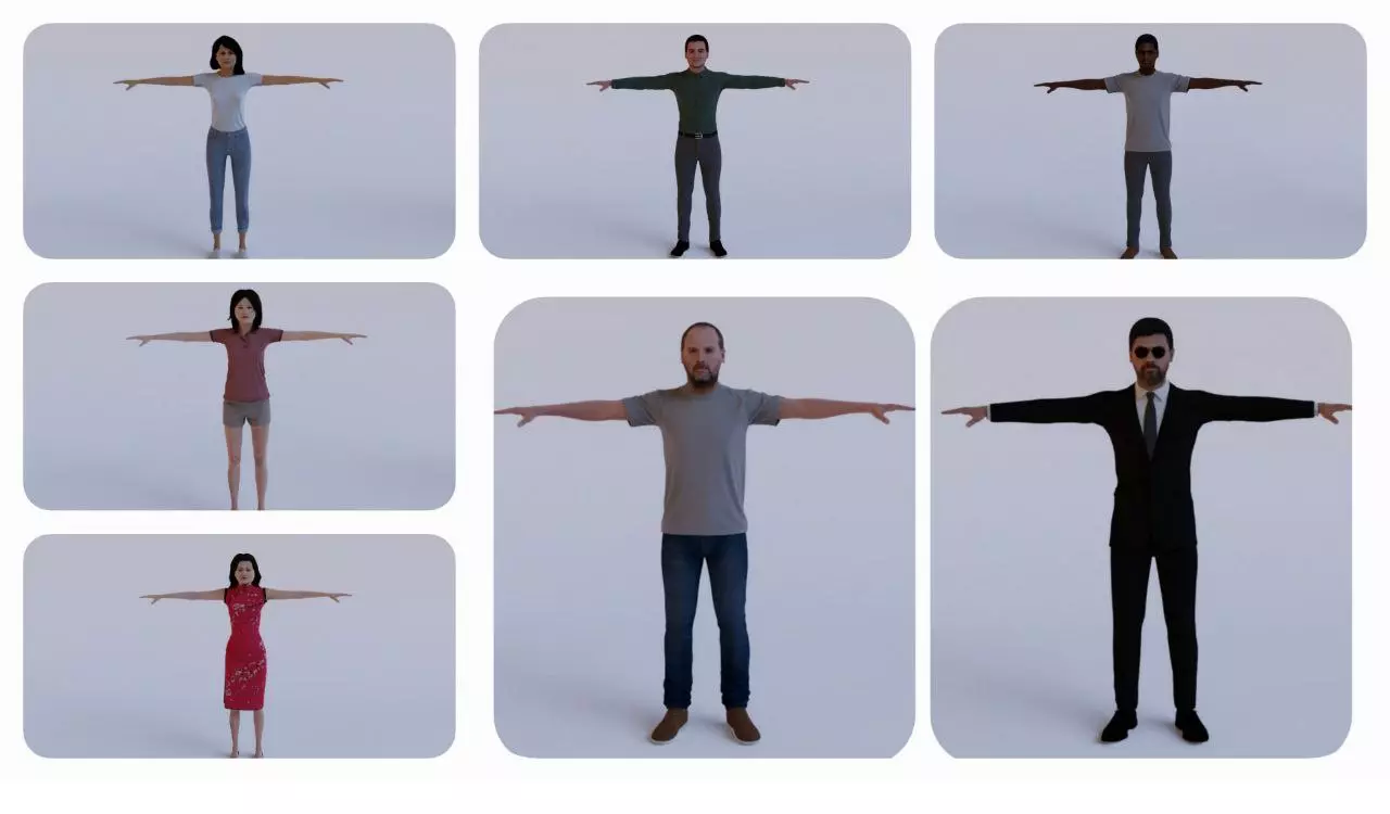 Collection 7 rigged humans textured Low-poly 3D model_0