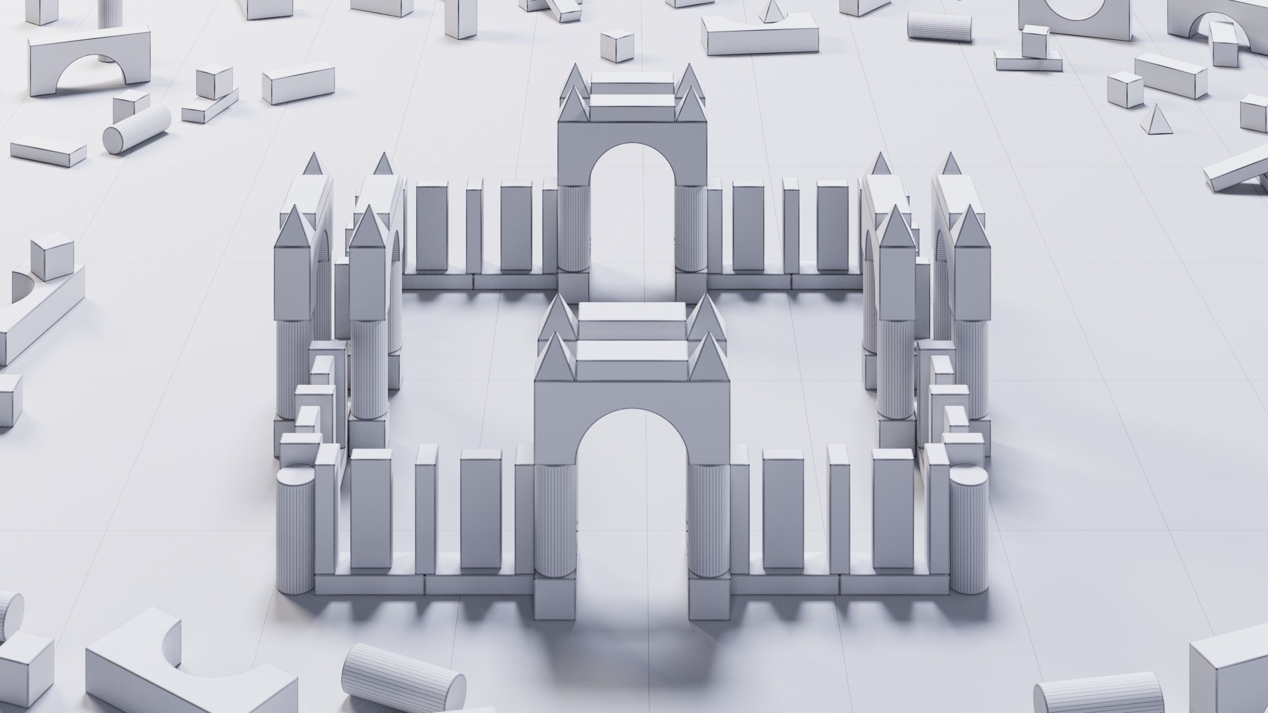 Wooden Blocks Toy Fortress 3D model_13