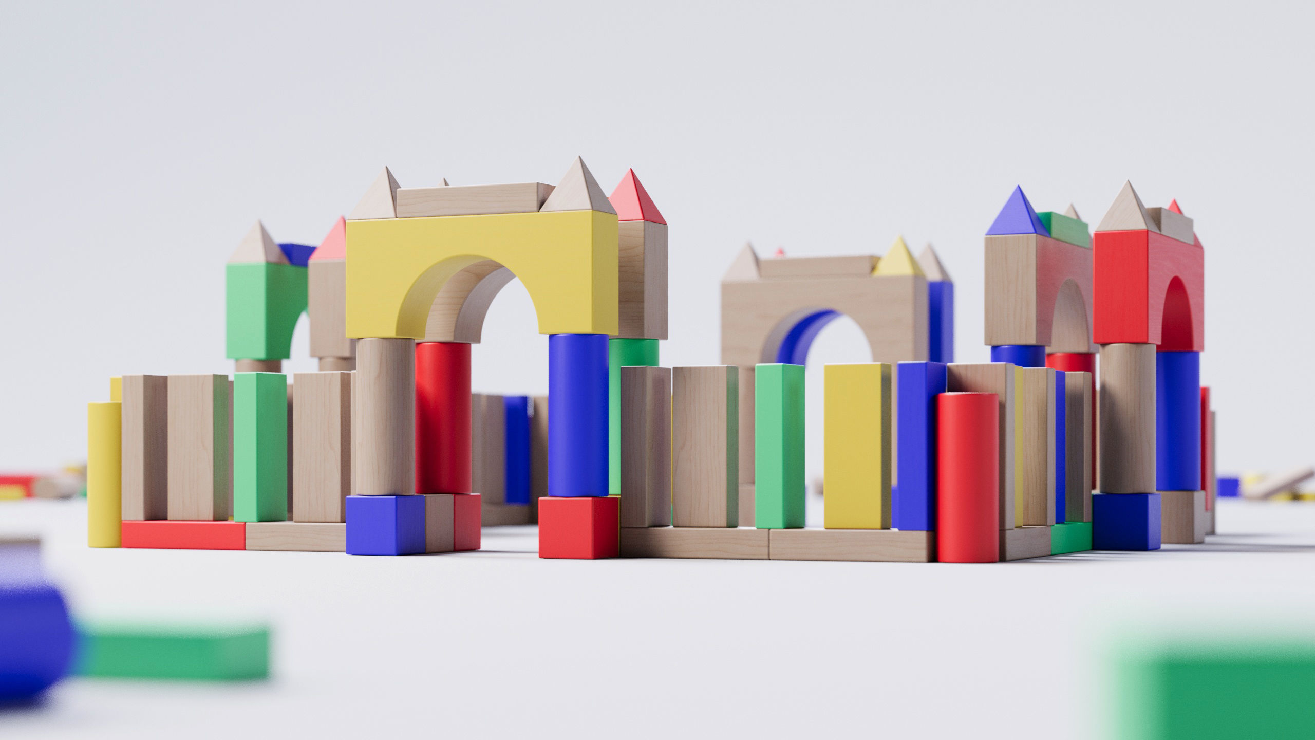 Wooden Blocks Toy Fortress 3D model_1