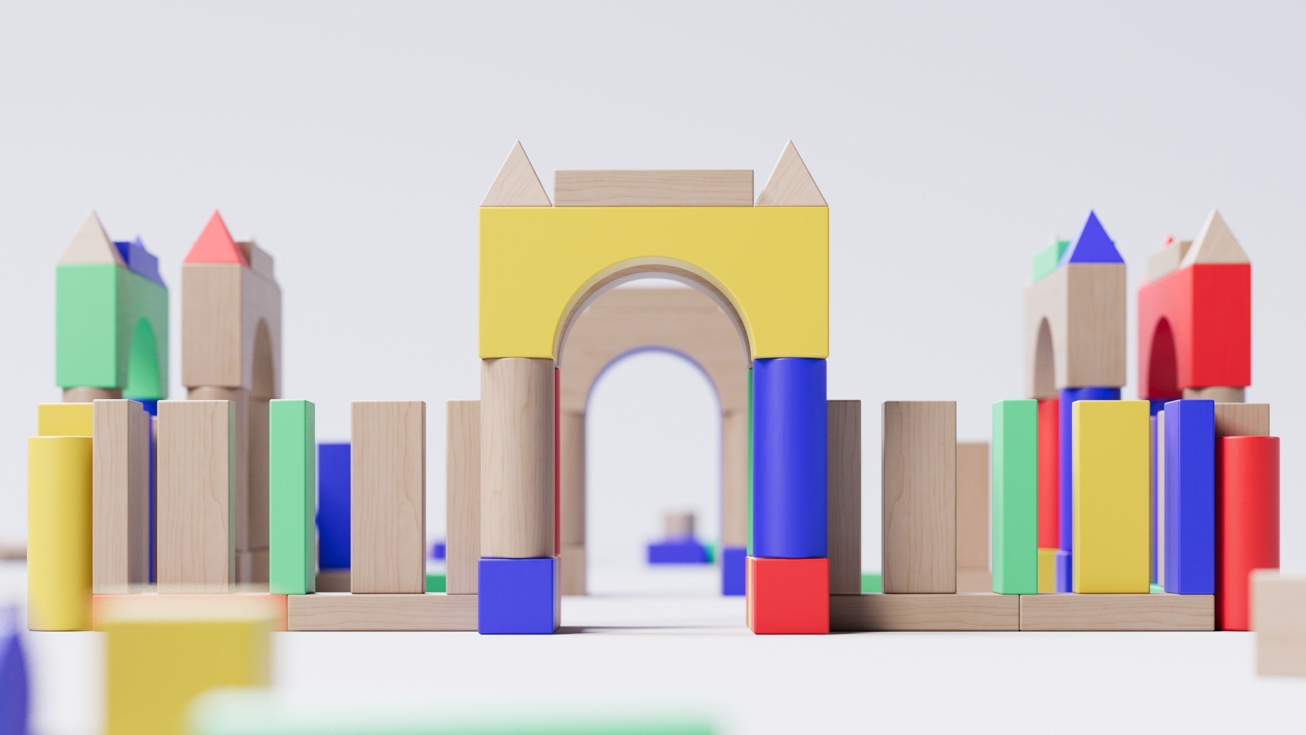 Wooden Blocks Toy Fortress 3D model_2