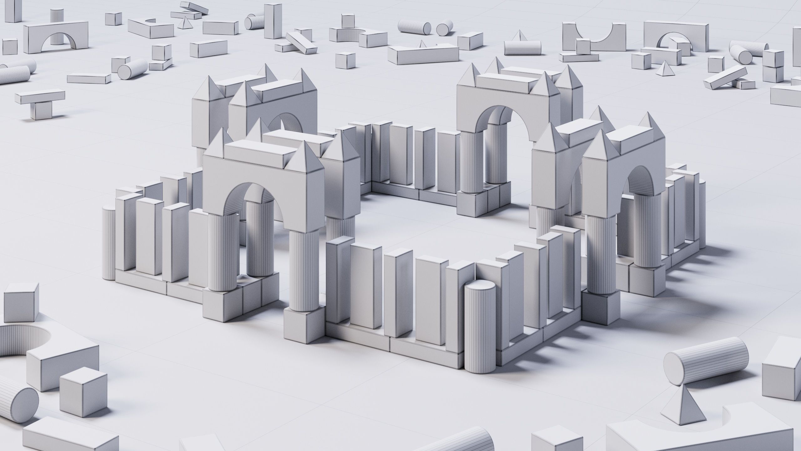 Wooden Blocks Toy Fortress 3D model_10