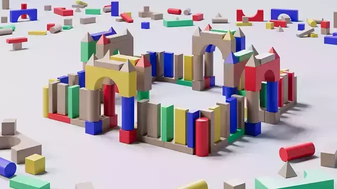 Wooden Blocks Toy Fortress