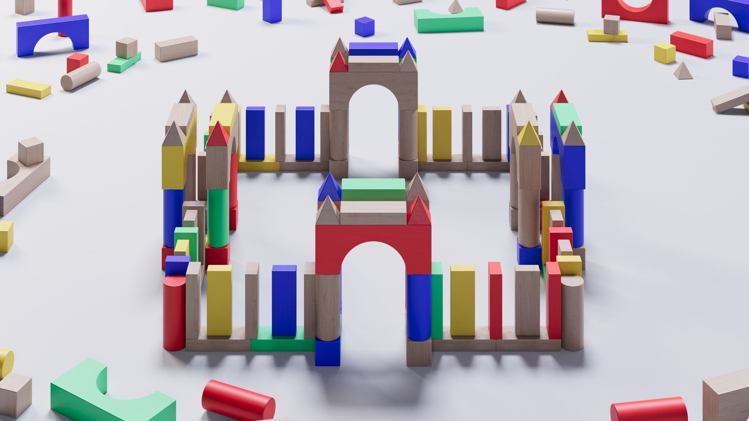 Wooden Blocks Toy Fortress 3D model_3