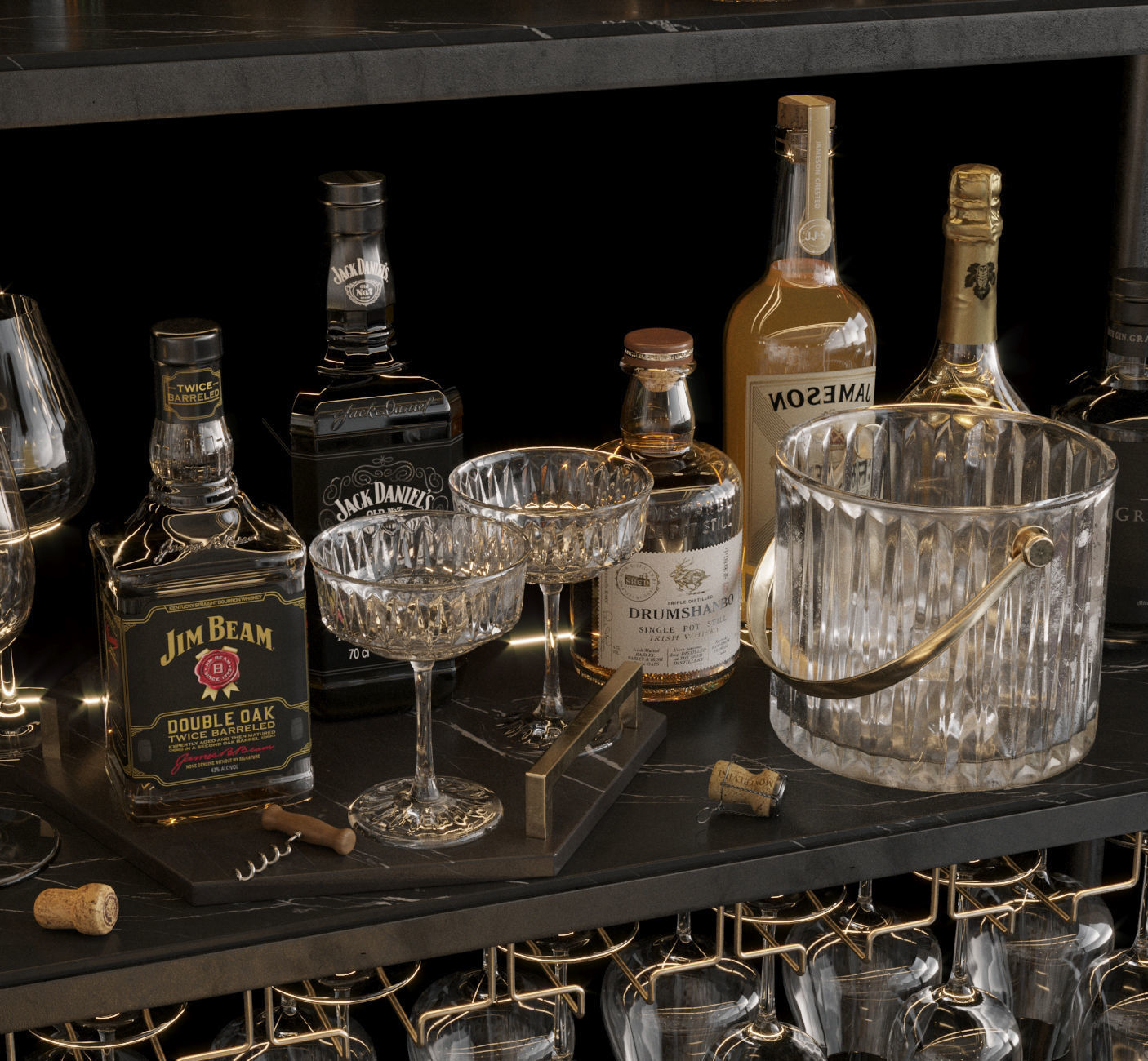Bar Set 3 Liquor Bottles 3D model 3D model_1