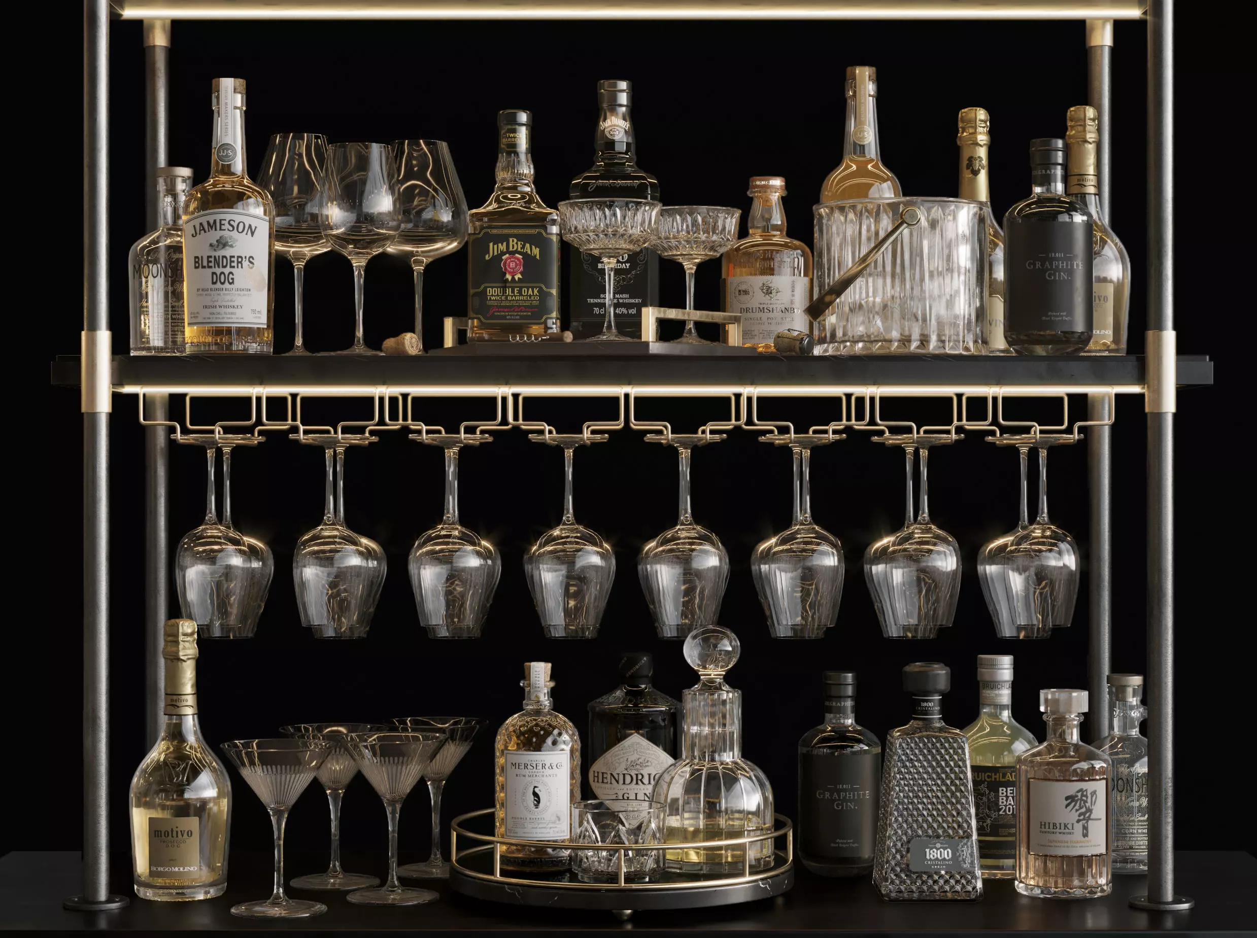 Bar Set 3 Liquor Bottles 3D model 3D model_0