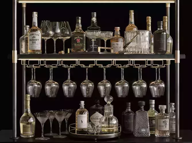 Bar Set 3 Liquor Bottles 3D model