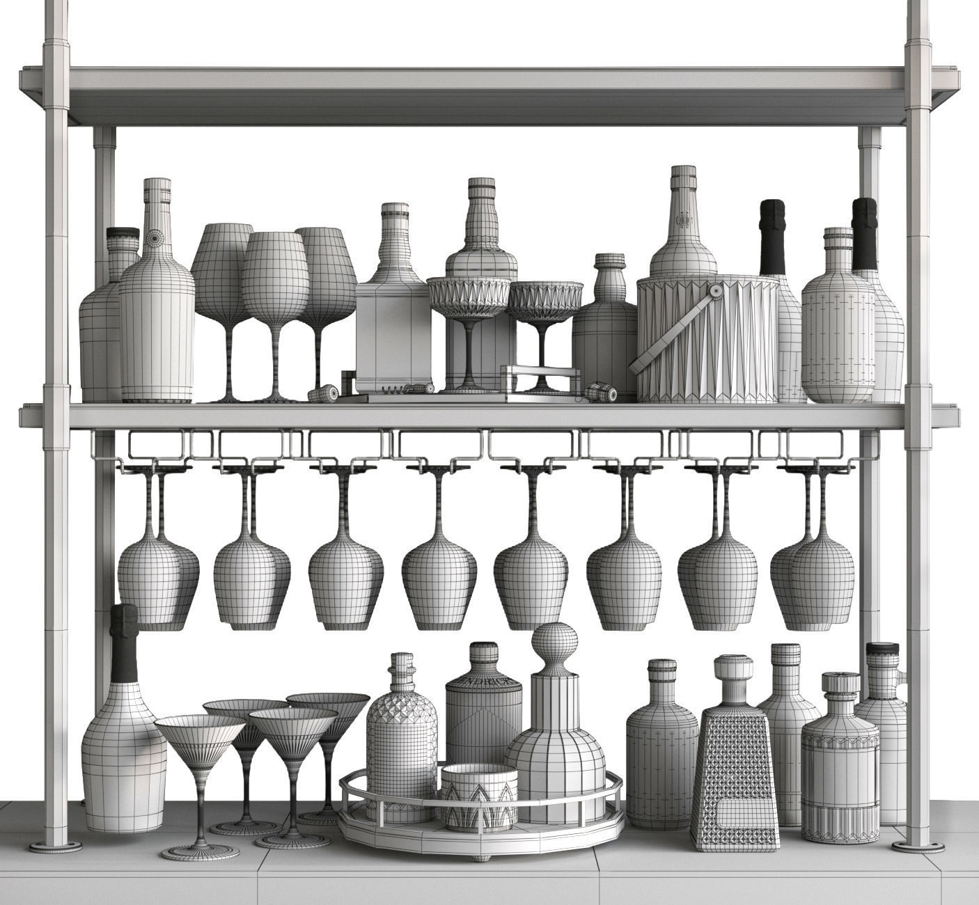 Bar Set 3 Liquor Bottles 3D model 3D model_4