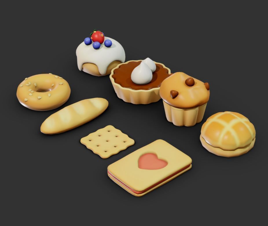 Pastries Low-poly 3D model_1
