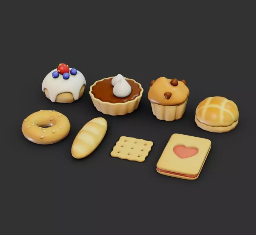Pastries Low-poly 3D model_0