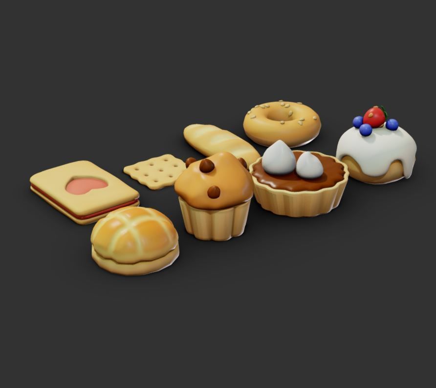 Pastries Low-poly 3D model_2
