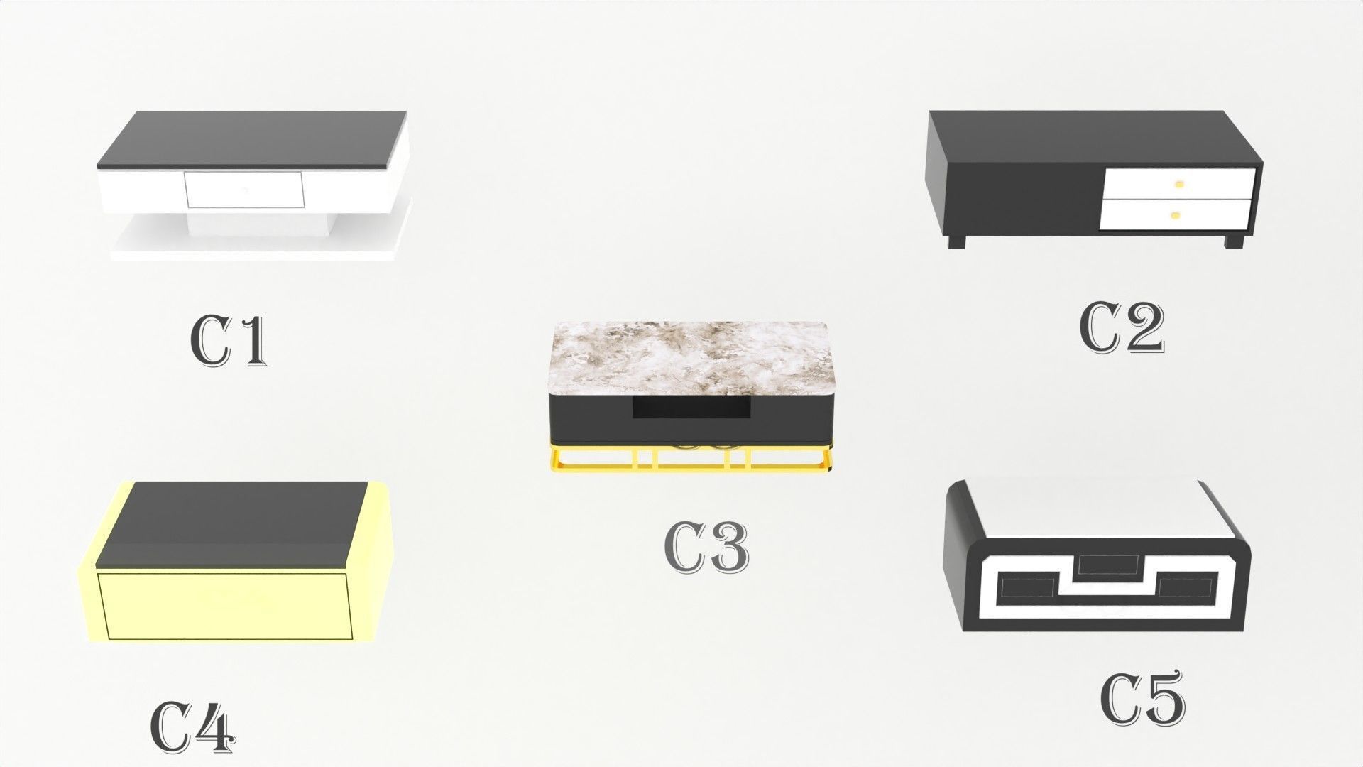 coffee table collection Low-poly 3D model_12