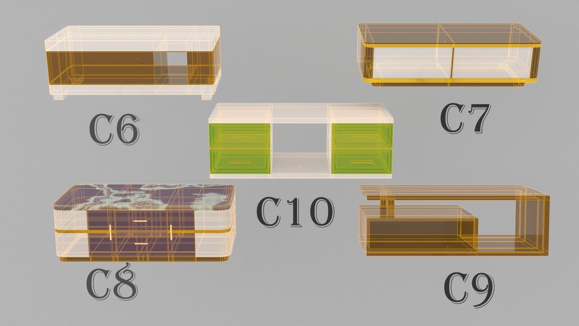coffee table collection Low-poly 3D model_15