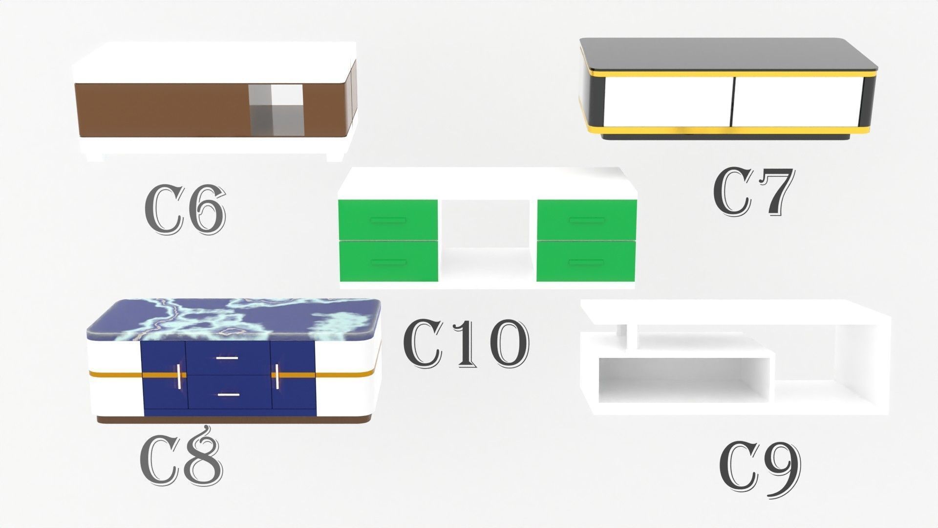 coffee table collection Low-poly 3D model_14