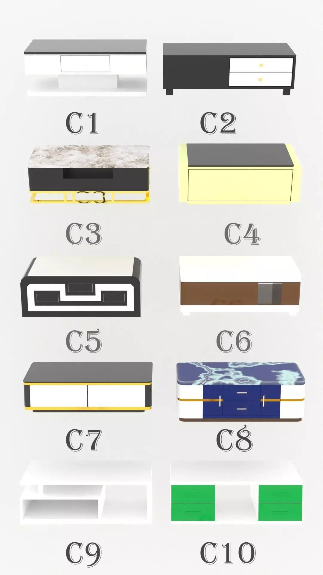 coffee table collection Low-poly 3D model_0