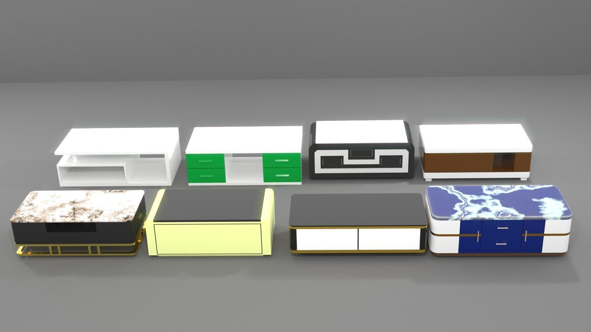 coffee table collection Low-poly 3D model_11