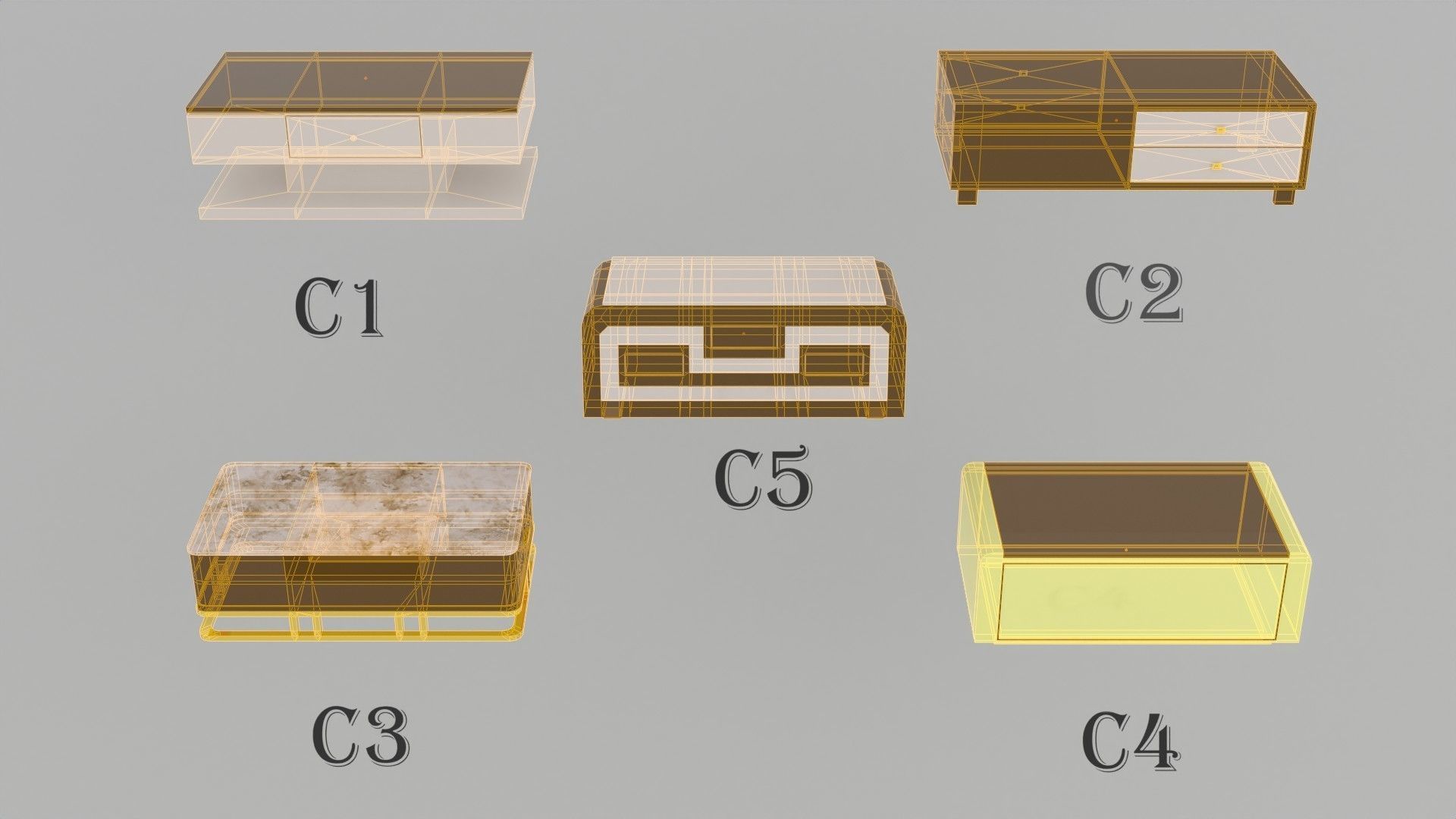 coffee table collection Low-poly 3D model_13