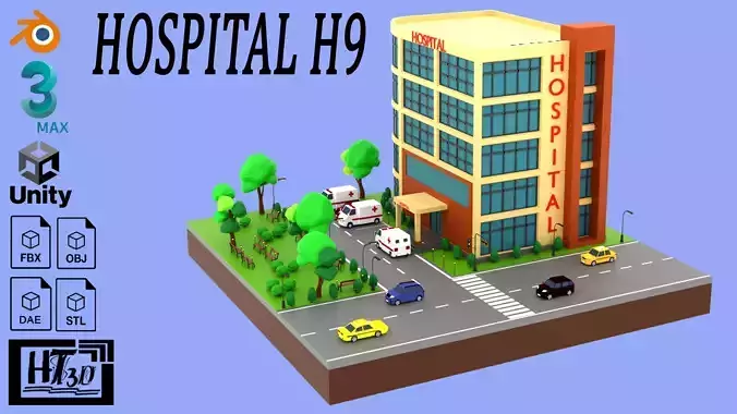 Cartoon Low Poly Hospital H9 Low-poly 3D model